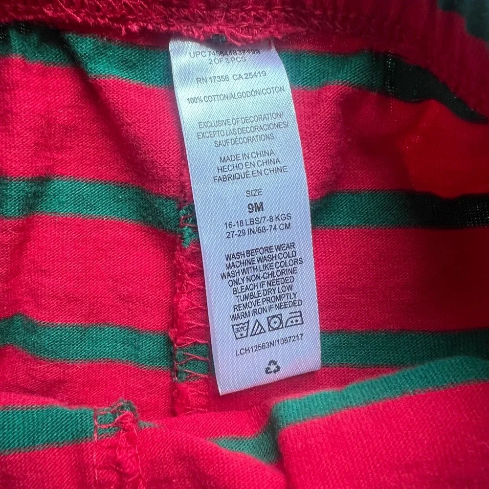 Carters‎ My First Christmas Dachshund Pajama Set Green Red Striped Size 9M